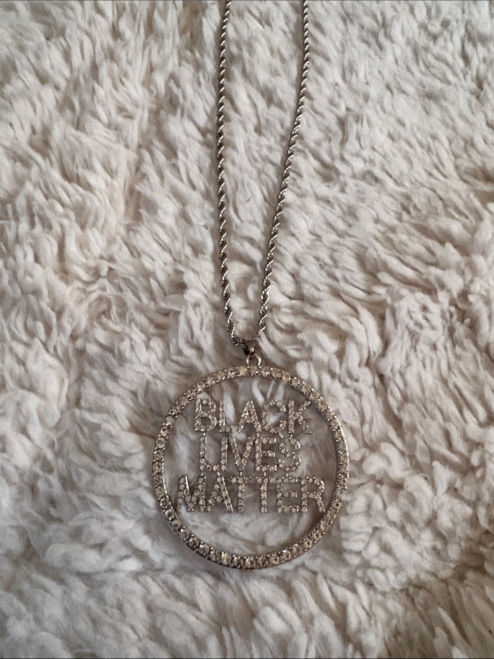 Crystal 'Black Lives Matter' Circle Pendant Necklace - Silver Tone